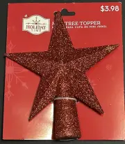 Holiday Time Red Glitter Durable Star Mini Christmas Tree Topper 6x5” NWT