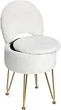 GREENSTELL Dressing Table Stool with Folding Backrest, Dressing Table Chair with Storage, 33cm Deep x 70.5cm High, Soft Faux Fur Pouffe, 4 Metal Legs with Legs