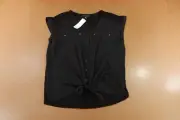Fortune & Ivy Womens Size Large Black Tie Front V Neck Sleeveless Blouse NWT