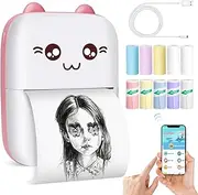 Sticker Printer, Portable Thermal Pocket Printer with 10 Rolls Paper, Sticker Maker, Mini Printer for iPhone, Print Pod, for Notes, Journals, Memos and Labels, Kids Gift