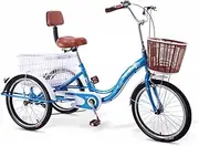 TT-YED 3 Wheel Cruiser Bike, Single Speed Cargo Tricycle, Double Chain Shopping Tricycle, Seniors Outdoor Riding Tricycle, Height Adjustable with Double Brakes, Shopping Basket,E