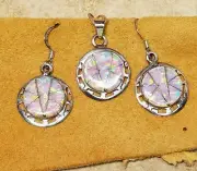 Set (EP30) Zuni Micro-Inlay Pink Opal Earrings and Pendant