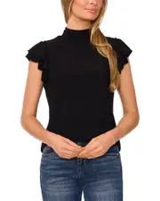 CeCe Double Ruffle Sleeve Mock Neck Top
