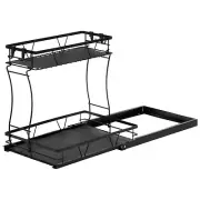 2 Tier Pull Out Cabinet Organizer with Sliding Wire Drawer, Black