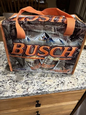 Busch Beer Cooler Pack Bag 30 Soft Lined Camo Orange Zippered Vintage