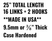 1 NEW USA 25" 16 Links +2 Hooks *9.5mm 3/8”EXTRA THICK* Cross Chains Section 20