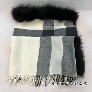 [我們的名牌精品店]~ BURBERRY 米色格紋+羊毛黑邊 大方巾/圍巾