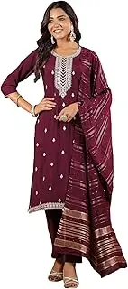 [Janasya] Indian Women's Embroidered Kurta Kurti Top Tunic Straight Festive wear Kurta Set for Women