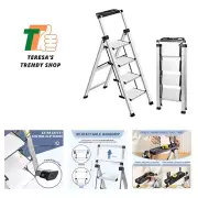 4 Step Ladder, Retractable Handgrip Folding Step Stool with Anti-Slip Wide Pe...
