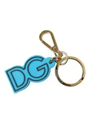 Dolce&Gabbana Unisex Blue Keychain Rubber Brass DG Logo Detachable Small Keyring