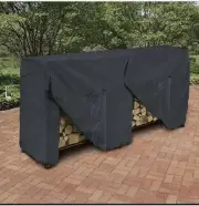 Wood Log Rack Cover 2 Front Access Panels Weather Water Proof Durable Black