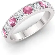 [Diamondere] Natural and Certified Gemstone and Diamond Wedding Ring in 10K White Gold | SI1-SI2 Quality Half Eternity Stackable Band for Women, US Size 4 to 9