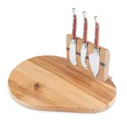 5pc Final Touch Acacia Wood Cheese Cutting Board Set w/Magnetic Block/SS Knives