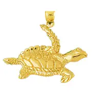 14K Gold Ventral View Sea Turtle Pendant