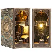 DIY Book Nook Kit 3D Wooden Puzzle Bookshelf Insert Bookend Model W♎ Light