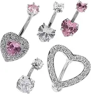 5pcs Heart Shaped Belly Button Rings with Zircon Stones Navel Jewelry Set for Women Piercing Jewelry Bulk Stylish and Comfortable Navel Clips/2913