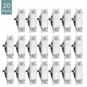 Single Pole Wall Light Switch,On/Off Rocker Paddle Interrupter,UL White 20 Packs