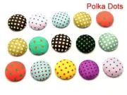 50 Mixed Color Flatback Polka Dots Fabric Covered Round Buttons 12mm Cabochon
