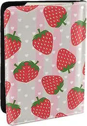 [EdWal] Strawberry Print Passport Cover with Credit Card Holder Leather Passport Case, for Women Men Family ID Travel, Black, One Size