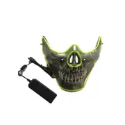 EL Light Mask Half-Faced Skull LED Light Emitting Mask for Halloween Dress up Party Green mix and match transparent blue