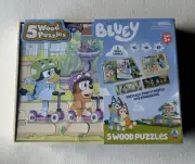 BLUEY 5 Wood Jigsaw Puzzles 3 Skill Levels Ages 3+ Wooden Box Set Sealed