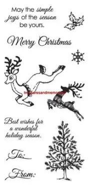 FISKARS Clear Stamps HOLIDAY FROLIC Reindeer, Tree, Snow Flake, Best Wishes