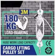 Block And Tackle Lifting Lift Pulley Rope Heavy Duty Climbing Cargo Winch Hoist