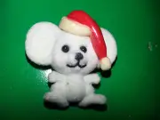 RUSS Christmas WHITE MISTLETOE MOUSE Santa PIN BACK HOLIDAY SHARP POINT Vintage