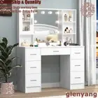 Bedroom Dressing Table w/ 10 LED Mirror & 7 Drawers Makeup Desk Vanity Table