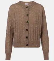 [Brunello Cucinelli] Brunello Cucinelli Cable-knit sequined cardigan AU 14 brown
