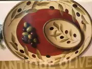 Clay Art Rustic Antique Olive 2 Piece Ceramic Chip ‘n Dip Set/Platter