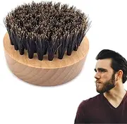 Mustache Brush for Men Beard Brush with Handle Natural Boar Bristle Round Mini Brush Style Grooming for Black Men Small Pocket Sized Cepillo Para Barba de Hombre