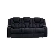 Electric Recliner Stylish Rhino Fabric Black Couch 3 Seater Lounge with LED Features