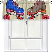 LHBWCVN Retro Colorful Roller Skates Valances for Windows, Rod Pocket Window Treatment Drapes Farmhouse Kitchen Curtains Short Blackout Window Curtains for Living Room Bedroom Decor 54x18 Inch