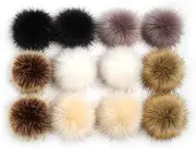 Furling Pompoms DIY Faux Fur Fluffy Pompom Ball for Knitting Hats,Bags, Keychains,Shoes 3.9in Pack of 12pcs (Popular Mix)