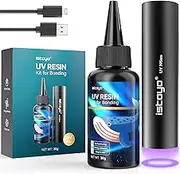 ISTOYO UV Resin Kit with Light, 30g UV Resin with Rechargeable UV Flashlight 395NM, Fast Curing in Seconds for Bonding, Jewelry, Plastic or Glass Repair, Stains Detection