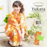 Japanese Women's Yukata Summer Kimono Obi Set of 2 TL size Orange Butterfly