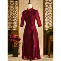 在飛比找ETMall東森購物網優惠-紅色旗袍2023新款喜婆婆婚宴裝平時可穿結婚禮服媽媽高貴長袖