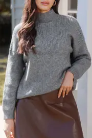 Cupshe Grey Cable Knit Long Sleeve Turtleneck Sweater - Grey,L
