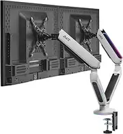 AVLT Dual RGB Gaming Monitor Arms Desk Mount, Fits 27”-43” Monitors, 20 Lighting Modes with Touch Control, Adjustable Height, Swivel Tilt Rotation Stand - White