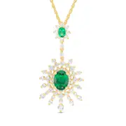 Oval Lab-Created Emerald and White Sapphire Sunburst Pendant in Sterling Silver with 14K Gold Plate