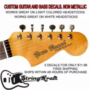 Custom BRUSH Style NON METALLIC Guitar or Bass Decals. Set of 3 Decals.