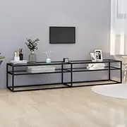 TV Stand Tempered Glass Table, Modern Media Furniture for Living Room, Entertainment Center, Cabinet Shelf, Television Stand, Black, 200x40x40.5 cm