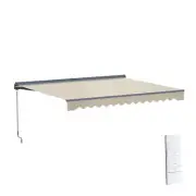 ALEKO Semi-Cassette Motorized LED Retractable 12x10 ft Patio Awning Canopy Ivory
