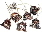 CAXUSD 7pcs Acrylic Nativity Scene Pendants Xmas Tree Decorations Decorative Car Ornaments for Xmas Party