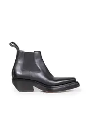 Black Leather Square Ankle Boots