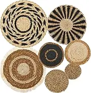 HSHGZSR 7Pcs Woven Wall Decor, Round Bohemian Woven Wall Basket Decor, Handmade Woven Basket Wall Decor for Home, Hanging Bohemian Wall Hanging Decor for Party
