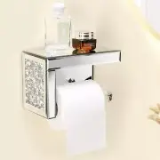 Crystal Crush Diamond Toilet Paper Holder with Mirrored Shelf. Silver Modern ...