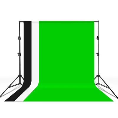 LSP Black Green White Photo Backdrop Screen, Support Stand Kit w/Carry Bag