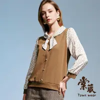 在飛比找Yahoo奇摩購物中心優惠-【TOWNWEAR棠葳】休閒印花拼接領結上衣(女上衣/長袖/